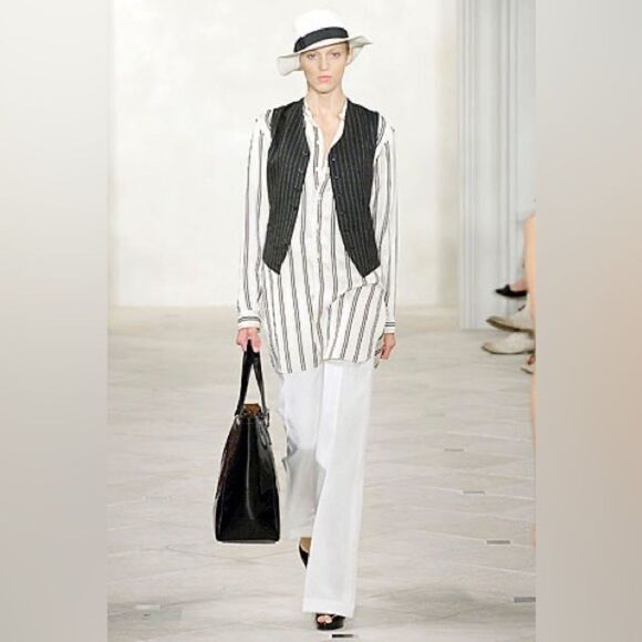 Ralph Lauren *Black Label Oversize Stripe Cream Silk Crepe Oversize Tunic Blouse - Picture 1 of 16